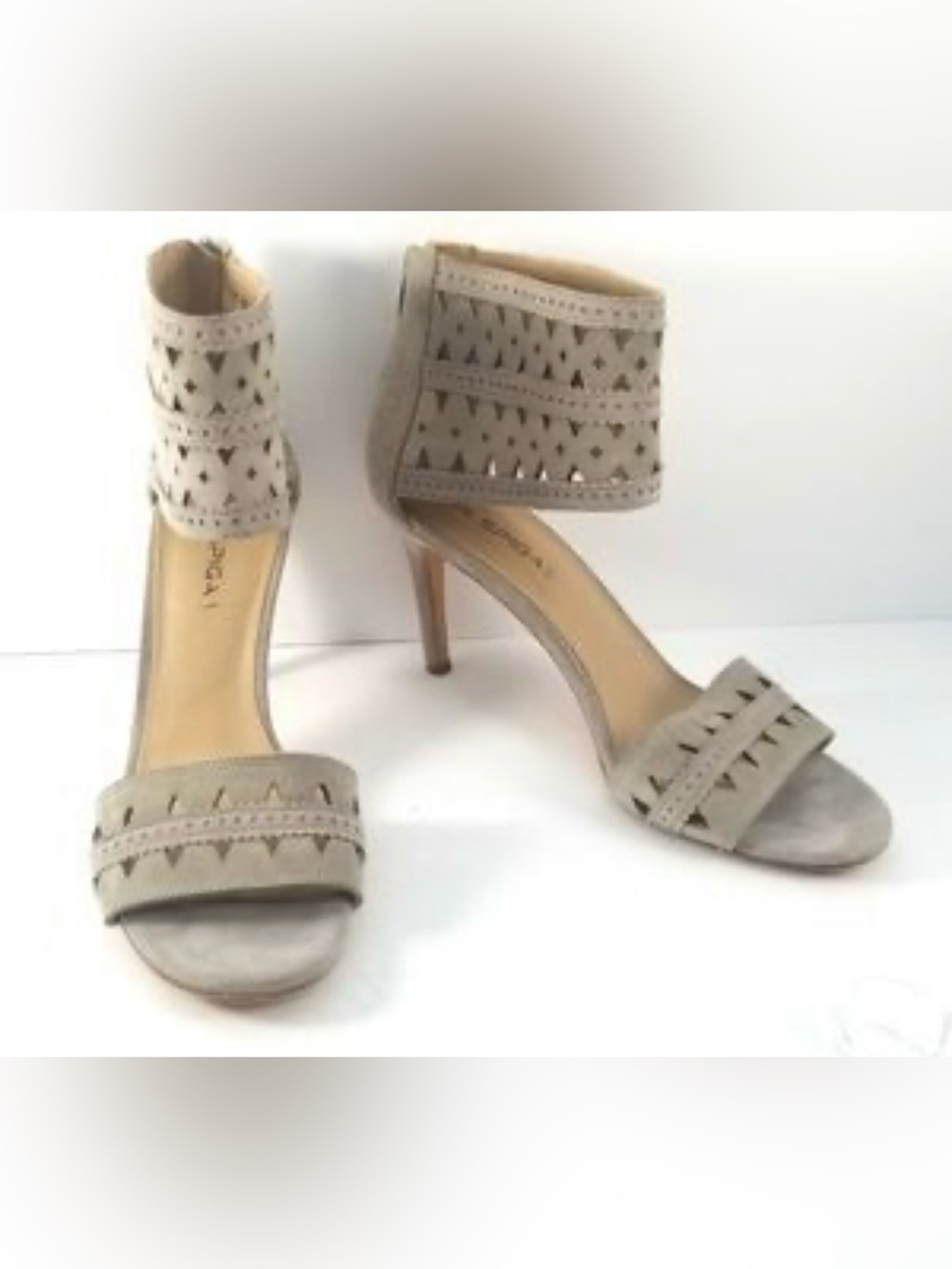 Via Spiga Taupe Cutout Ankle-Cuff Heels